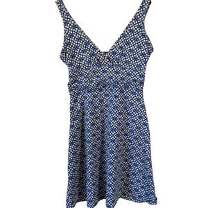 Patagonia Margo Dress Sz M Blue Geometric Sleeveless Ruched Waist Casual Resort